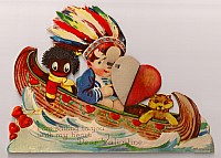 14. Boy in Indian feathers teddy bear  and GOLLIWOG in a canoe.jpg